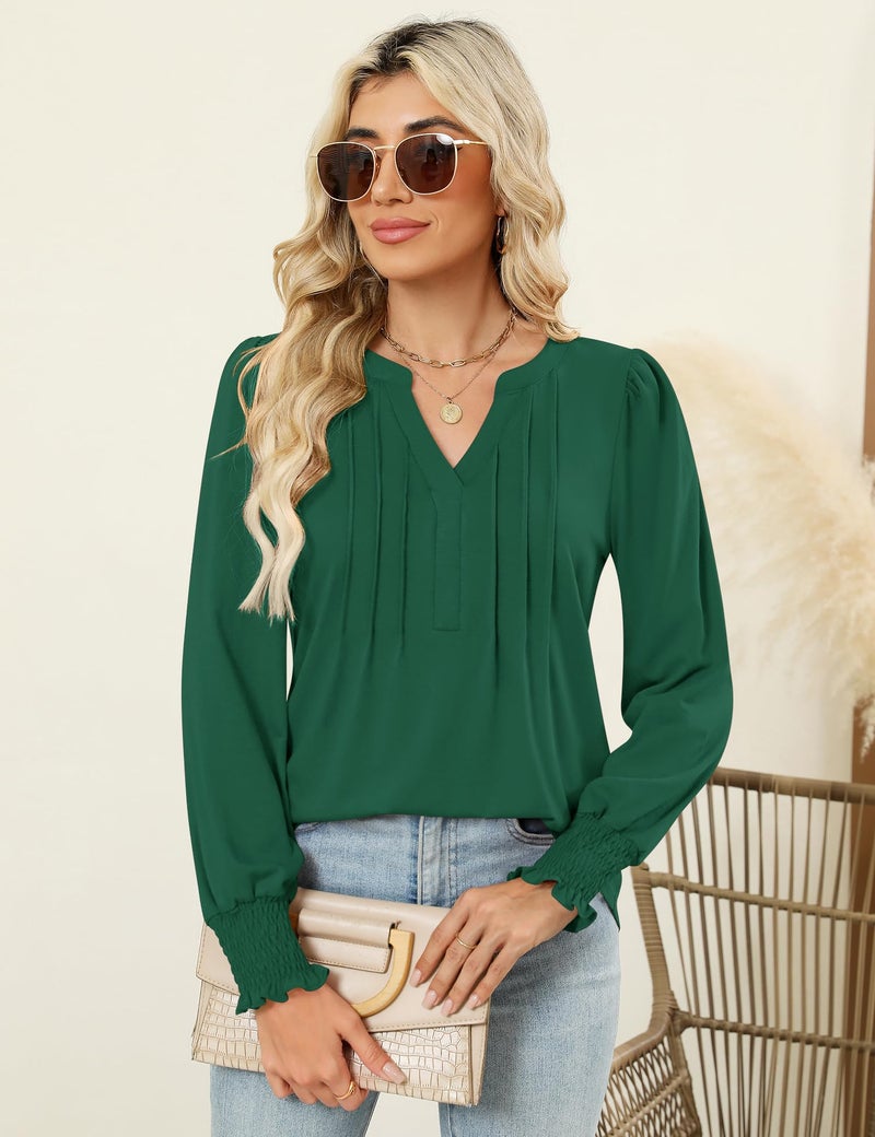 LOMON Womens Oversized Tee Shirts Long Sleeve Tops for Women Green Shirt Plus Size Blouse Tunic Tops for Women Loose Fit Dressy Dark Green XL - Image 2