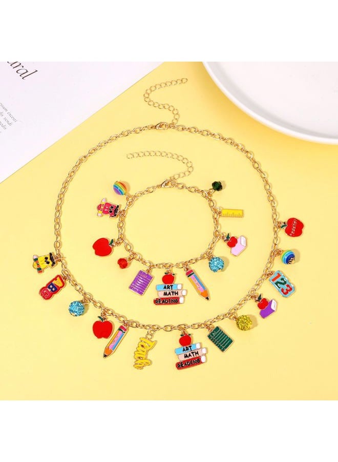YAHPERN Teacher Necklace Earrings Bracelet for Women, Teacher Accessories, Cute Apple Pencil Book Charms Bracelet Choker Necklace Apple Earrings Teacher Appreciation Gifts Back To School Jewelry, Zinc - Image 5