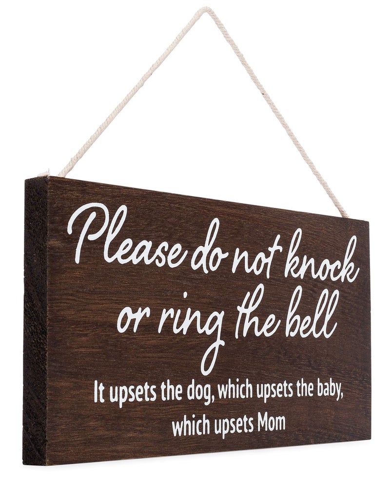 Pulse Brands Baby sleeping sign for front door - Please do not knock or ring the bell  it upsets the dog  which upsets the baby  which upsets mom - No soliciting sign for house - Do not ring doorbell sign - Image 2