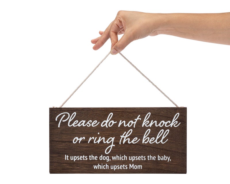 Pulse Brands Baby sleeping sign for front door - Please do not knock or ring the bell  it upsets the dog  which upsets the baby  which upsets mom - No soliciting sign for house - Do not ring doorbell sign - Image 4