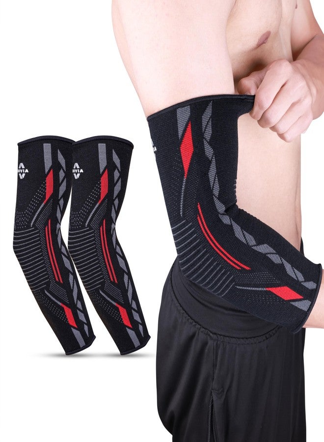 Nivia Knitted Elbow Support For Men & Women, Compression Elbow Sleeve, Elbow Brace for men, Ideal For Gym, Weightlifting, Fitness, Training & Injury Prevention (Pair) (Red/Black, S) - Image 1