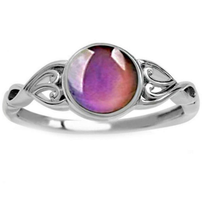 Jude Jewelers Round Shape Simulated Moon Stone Color Changing Mood Ring (Silver, 4) - Image 5