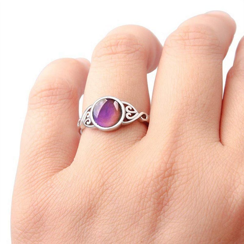Jude Jewelers Round Shape Simulated Moon Stone Color Changing Mood Ring (Silver, 4) - Image 2