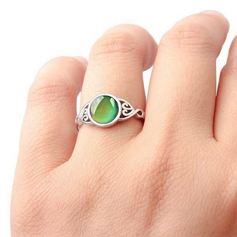 Jude Jewelers Round Shape Simulated Moon Stone Color Changing Mood Ring (Silver, 4) - Image 3