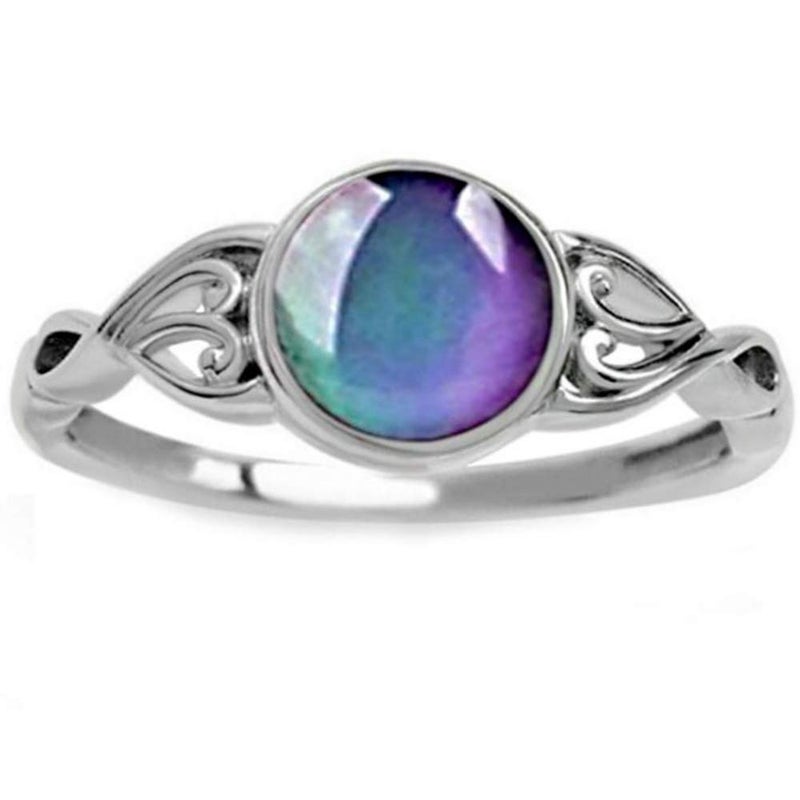 Jude Jewelers Round Shape Simulated Moon Stone Color Changing Mood Ring (Silver, 4) - Image 1