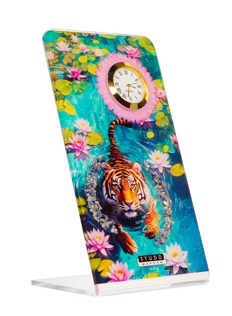 Studd Muffyn | Tiger Lapis Lazuli Crystal Table Clock for Home Décor | Vastu Desk Clock with Natural Crystals | | Luxury Office Table Clock & Spiritual Gift - Image 1