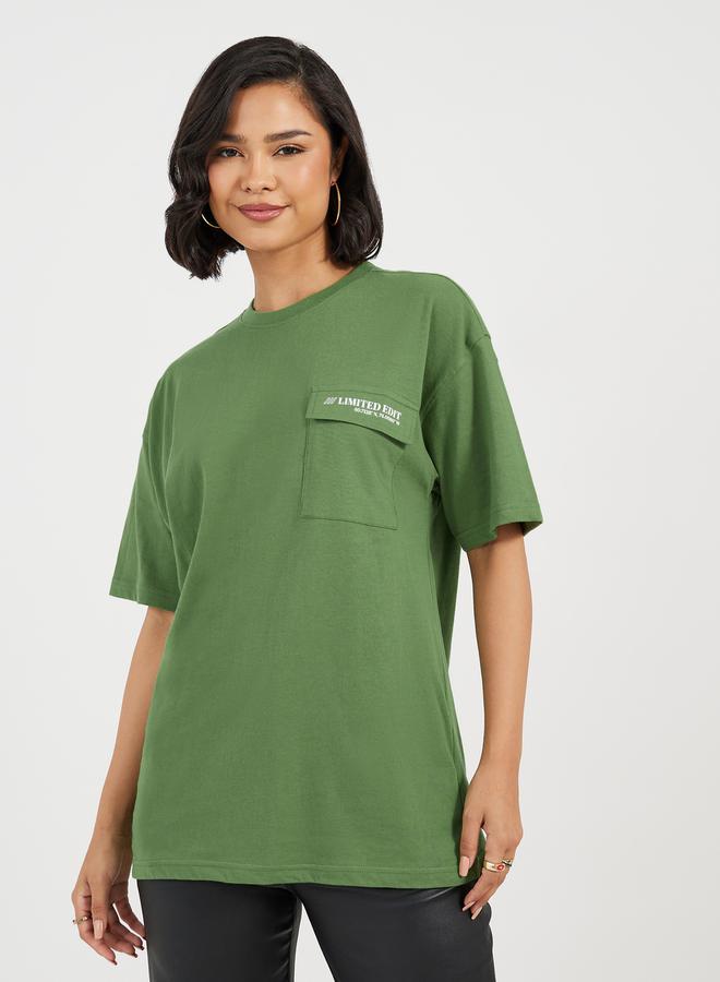 Styli Oversized Forward Shoulder T-Shirt with Pocket and Short Sleeve  - Image 3
