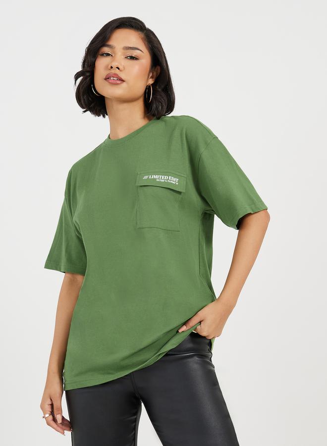 Styli Oversized Forward Shoulder T-Shirt with Pocket and Short Sleeve  - Image 1