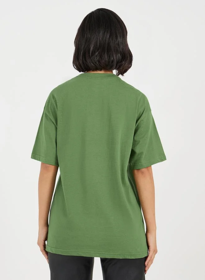 Styli Oversized Forward Shoulder T-Shirt with Pocket and Short Sleeve