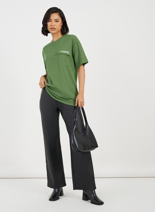 Styli Oversized Forward Shoulder T-Shirt with Pocket and Short Sleeve  - Image 2