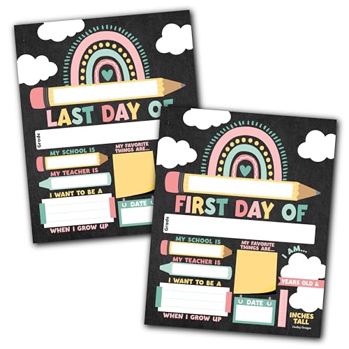Hadley Designs First Day of School Sign – 10 Double-Sided First and Last Day Boards, 8x10 Back to School Photo Prop for Kids, Preschool, Kindergarten and Elementary, Boho Chalk Theme - Image 1