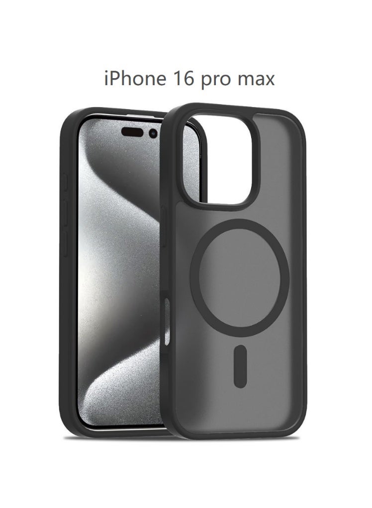 LR Nexus IPhone16 Pro Max frosted black transparent magnetic mobile phone case | Give a mobile phone film. - Image 1