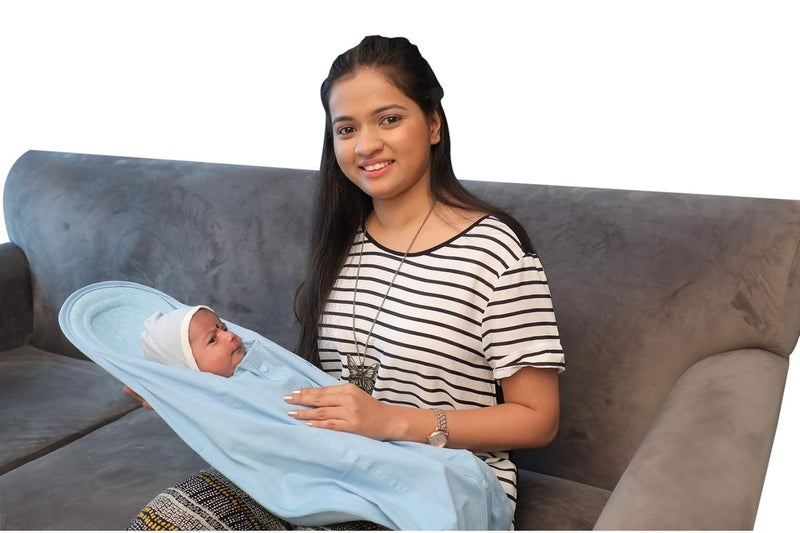 HOOPA وسادة تغذية هودا 2 في 1 زرقاء مع غطاء | وسادة تغذية مع غطاء | حاملة أطفال | وسادة رضاعة مع غطاء للأطفال | وسادة رضاعة للمواليد حتى 4 أشهر | دعم كامل للجسم - Image 1