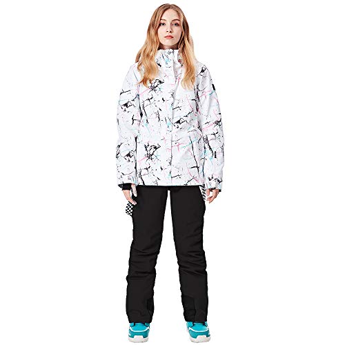 GS SNOWING Women's Ski Jackets and Pants Set Windproof Waterproof Insulated Snowsuit Winter Warm Snowboarding Snow Coat Black M - Image 2