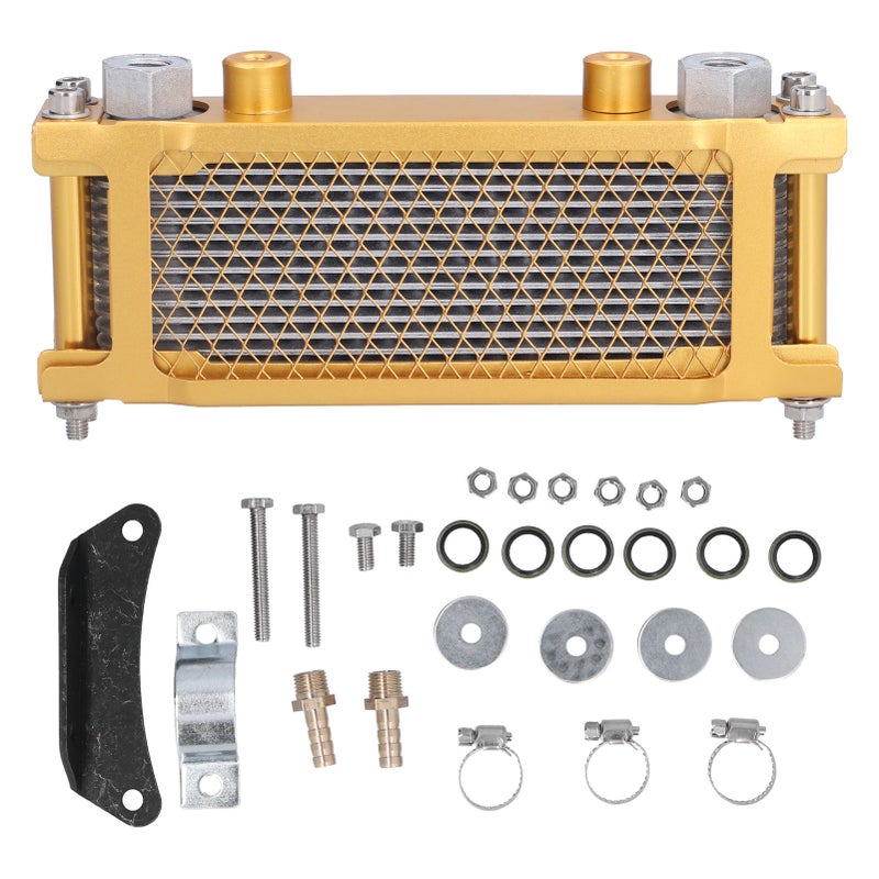 Motorcycle Oil Cooler: Gold Frame, 12x1.25 Threaded Interface, 30-40℃ Fast Cool Down - Engine Oil Cooler for Off Road Dirt Bike, ATV, Trail Bike - Image 1
