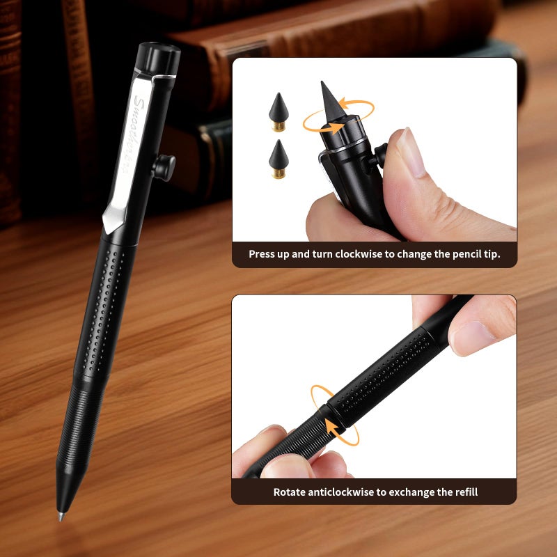 SMOOTHERPRO Bolt Action Pen, Ballpoint and Pencil in Oner with Graphite Alloy Tip, Retractable Twist Design, Compatible with Parker Refill, for Office Sketching Journaling Green(APG03) - Image 4