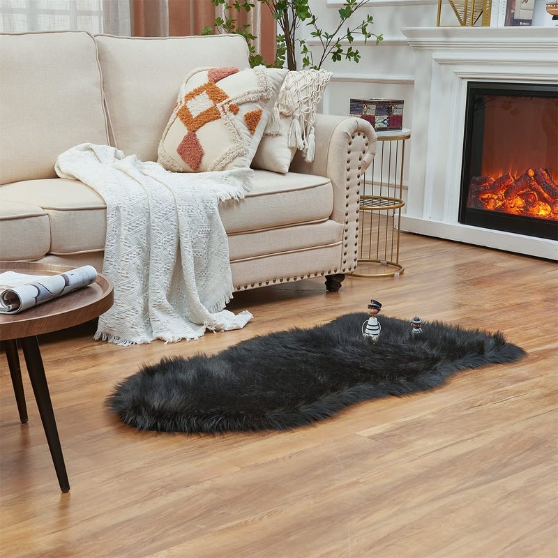 EasyJoy Ultra Soft Fluffy Shaggy Area Rug Faux Fur Rug Chair Cover Seat Pad Fuzzy Area Rug for Bedroom Floor Sofa Living Room 2 x 4 ft Sheepskin Black