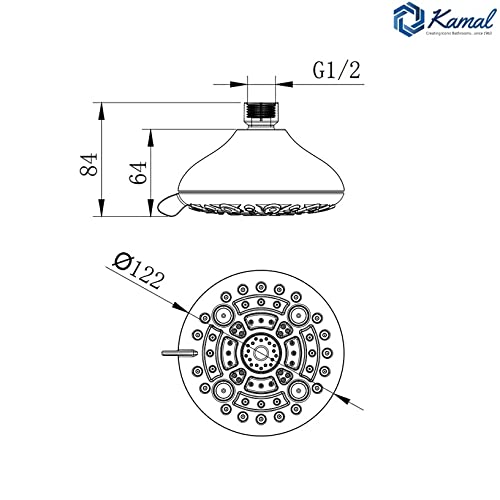 Kamal KAMAL Premium Overhead Shower Romano 6 Spray Modes | Durable ABS Plastic | 122 mm Size | Water Saving | Without Shower Arm - Image 4
