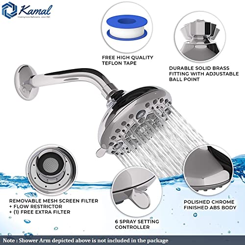 Kamal KAMAL Premium Overhead Shower Romano 6 Spray Modes | Durable ABS Plastic | 122 mm Size | Water Saving | Without Shower Arm - Image 2