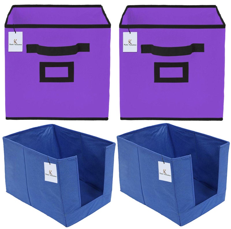 Kuber Industries Heart Home Non Woven 2 Piece Shirt Stacker Wardrobe Organizer and 2 Piece Large Foldable Storage Organiser CubesBoxes Purple HEART1997 - Image 1