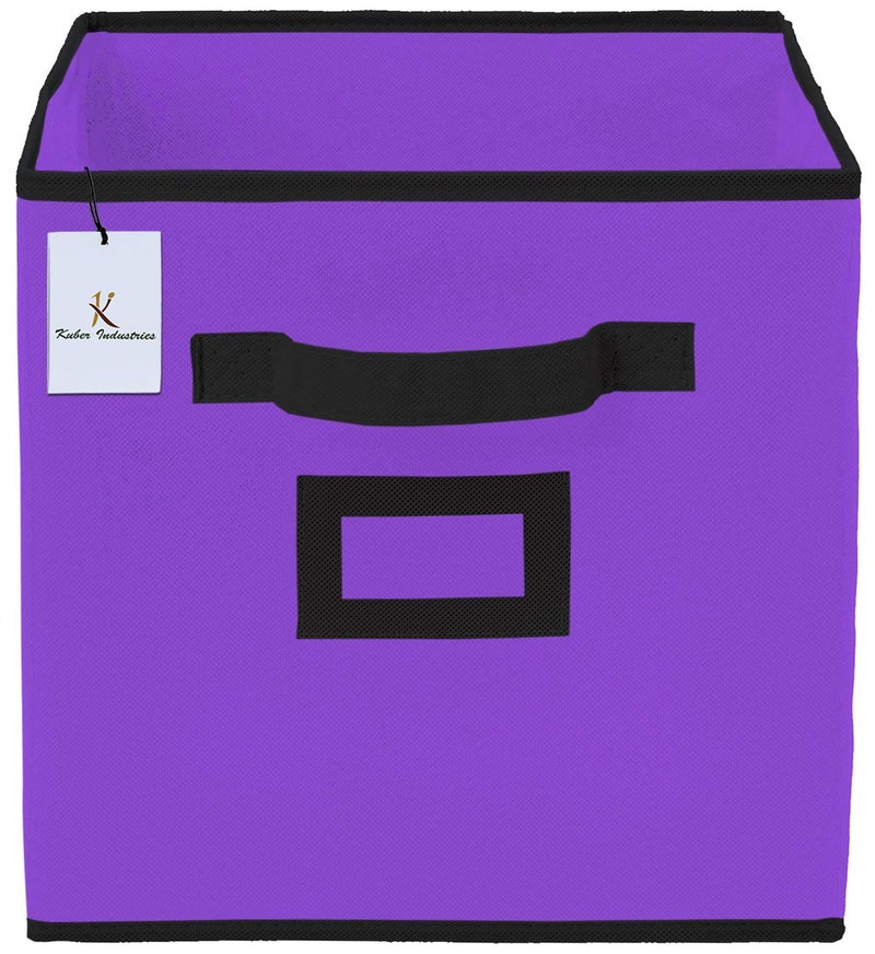 Kuber Industries Heart Home Non Woven 2 Piece Shirt Stacker Wardrobe Organizer and 2 Piece Large Foldable Storage Organiser CubesBoxes Purple HEART1997 - Image 3