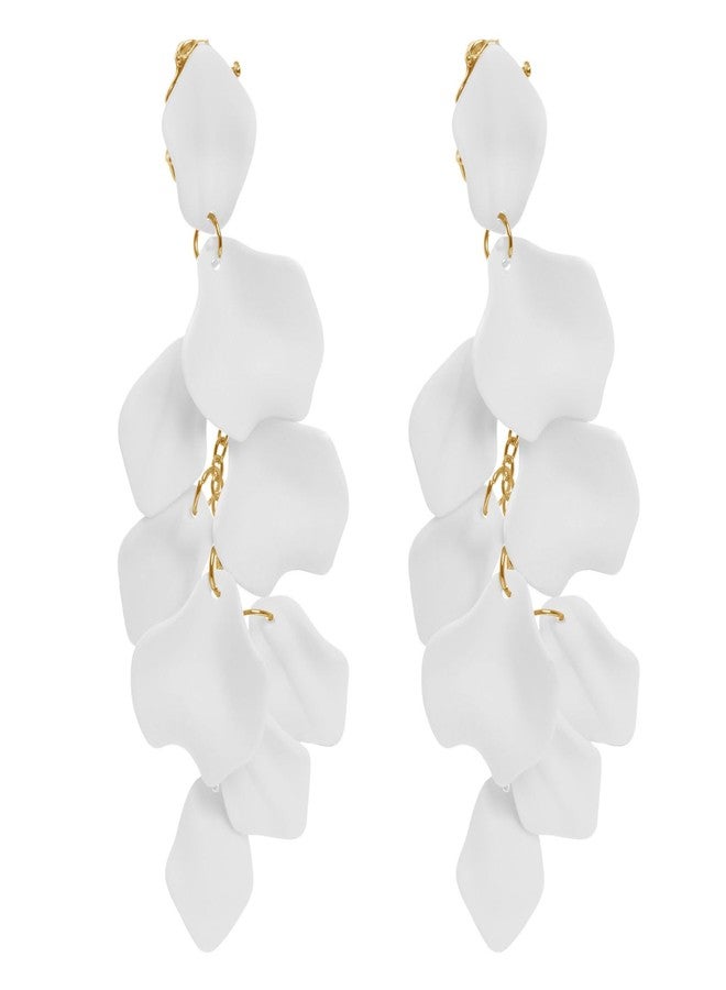 Rbenxia 1 Pair of Long Acrylic Rose Petal Dangle Earrings Rose Flower Earrings Drop Statement Layered Floral Petal Earrings for Women (White) - Image 1