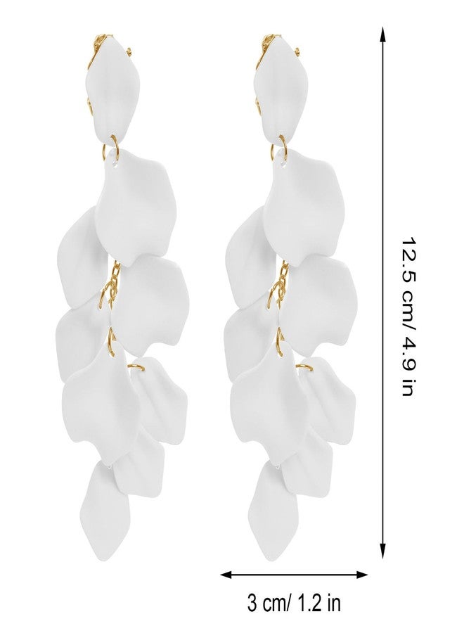 Rbenxia 1 Pair of Long Acrylic Rose Petal Dangle Earrings Rose Flower Earrings Drop Statement Layered Floral Petal Earrings for Women (White) - Image 2