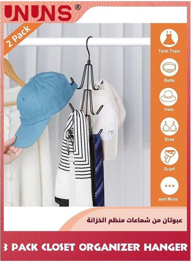 UNUNS 2 Pack Belt Hanger,Tie Rack Hanger for Closet,Hat Organizer Baseball Caps,360°Rotating Purse Holder,Hat Rack,6 Hooks Hangers Space Saving Bag,Headband,Black  - Image 4
