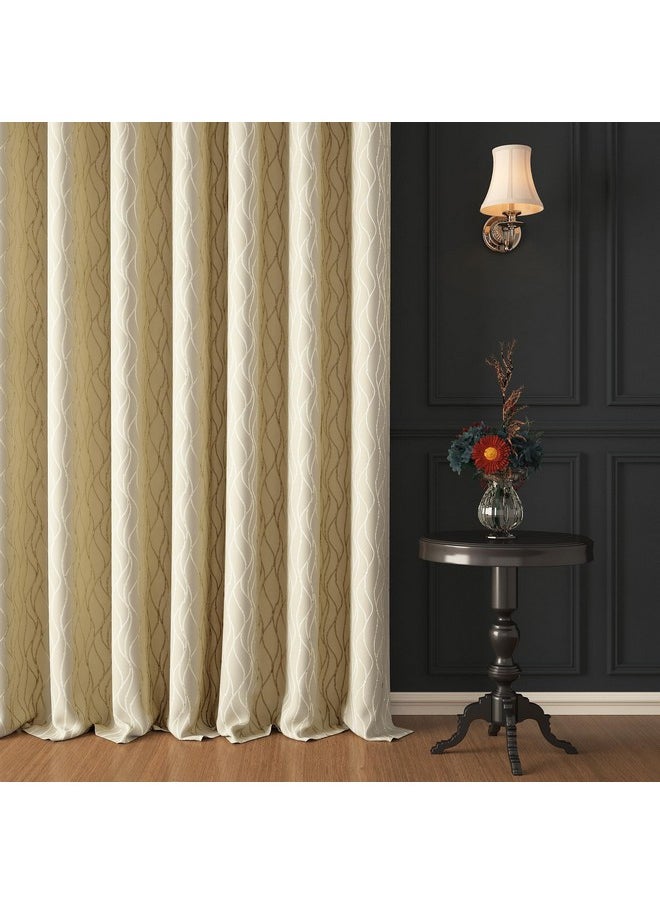 Story@Home Story@Home Blackout Door Curtains 7 Feet Long Set of 2 | Curvy Line Dot Design Door Curtain | Thermal Insulated Curtains | Room Darkening Curtains | Curtains for Living Room | (116 x 215 cm, Beige)  - Image 1
