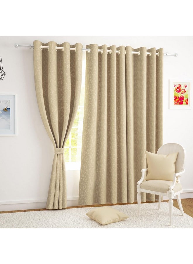 Story@Home Story@Home Blackout Door Curtains 7 Feet Long Set of 2 | Curvy Line Dot Design Door Curtain | Thermal Insulated Curtains | Room Darkening Curtains | Curtains for Living Room | (116 x 215 cm, Beige)  - Image 4
