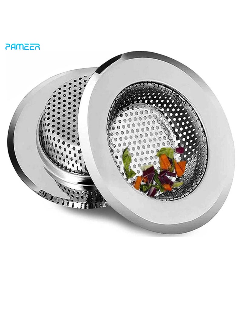 PAMEER 2 PCS Stainless Steel Kitchen Sink Strainer, Bathroom Drain Hair Catcher Strainer Basket for Kitchen Sink Bathroom Bathtub Wash Basin Floor Drain Balcony Drain Hole, Size 11.5 cm & 9 cm.  - Image 1