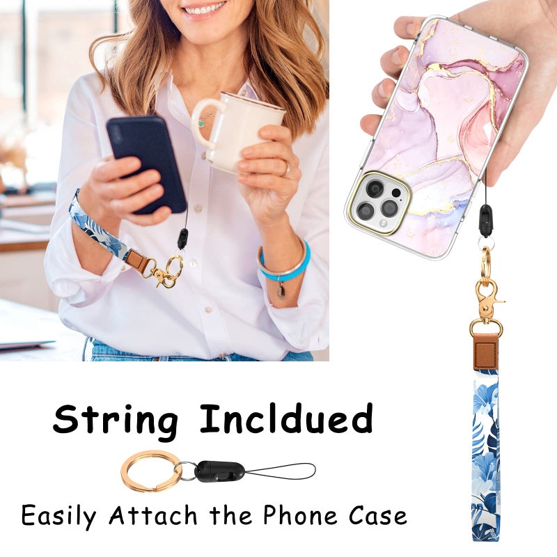 Hsxnam Wrist Lanyard Key Chain  Cute Wristlet Strap Keychain Holder For Women Men Keys Id Badges Phone Airpods  Blue Leaves - Image 4