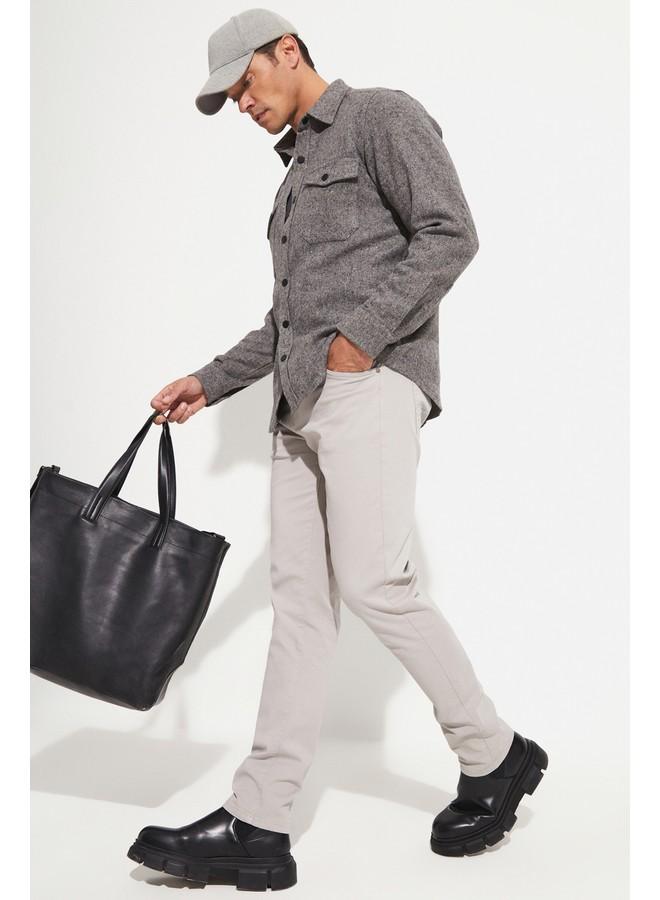 جون قميص رجالي بأزرار كبس مقاس عادي رمادي - Image 1