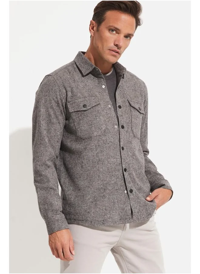 جون June Men Regular Fit Snap Shirt Grey