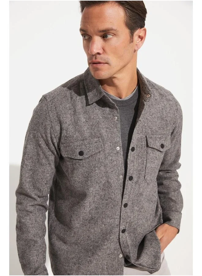 جون June Men Regular Fit Snap Shirt Grey
