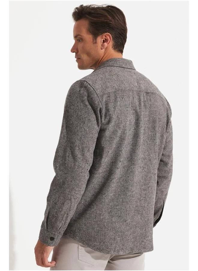 جون June Men Regular Fit Snap Shirt Grey