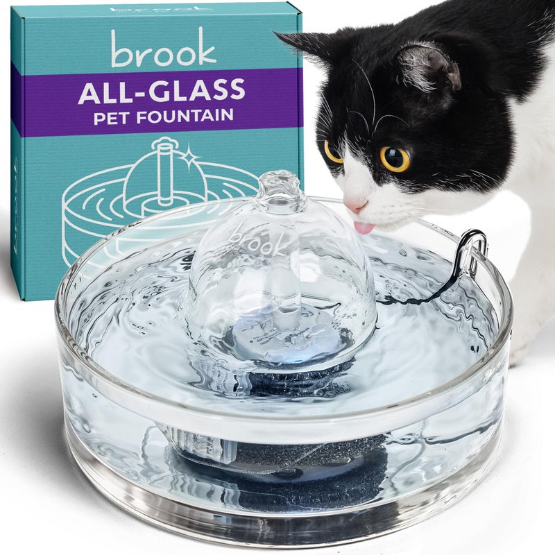 Brook Glass Pet Fountain (90oz/2.7L) â€“ Cat & Dog Water Fountain â€“ Glass Cat Fountain & Automatic Water Dispenser for Drinking - Image 1