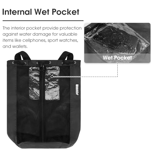 WANDF Swim Bag Mesh Drawstring Backpack Beach Backpack for Swimming, Gym, and Workout Gear(Black) - Image 3