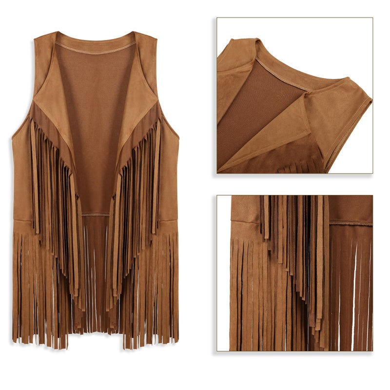 CICOCI 60s 70s Outfit For Women Hippie Costume 8pcs Fringe Vest Flared Pants Costume Peace Sign Necklace Earrings - Image 5