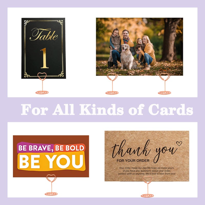 CUNGLIN Table Number Holders Place Card Holder Stand 20 Pack, Gold Heart Shape Holder for Wedding Party Mini Photo Playing Cards Holder Picture Menu Memo Christmas Card Holder Clips - Image 2