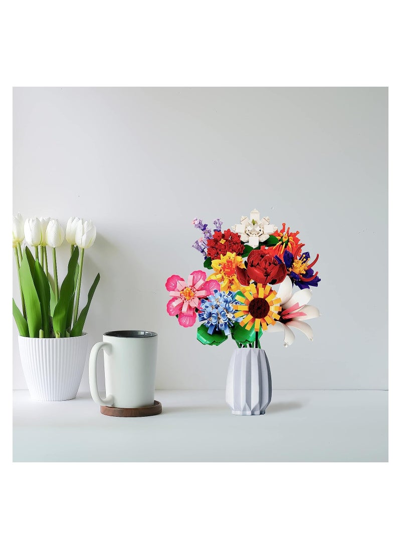 KASTWAVE Flower Bouquet Building Block Kit, Artificial Flowers Building Toys Creative Project, DIY Vase Building Blocks Rose Sunflower Lavender for DIY Home Decoartion  - Image 5