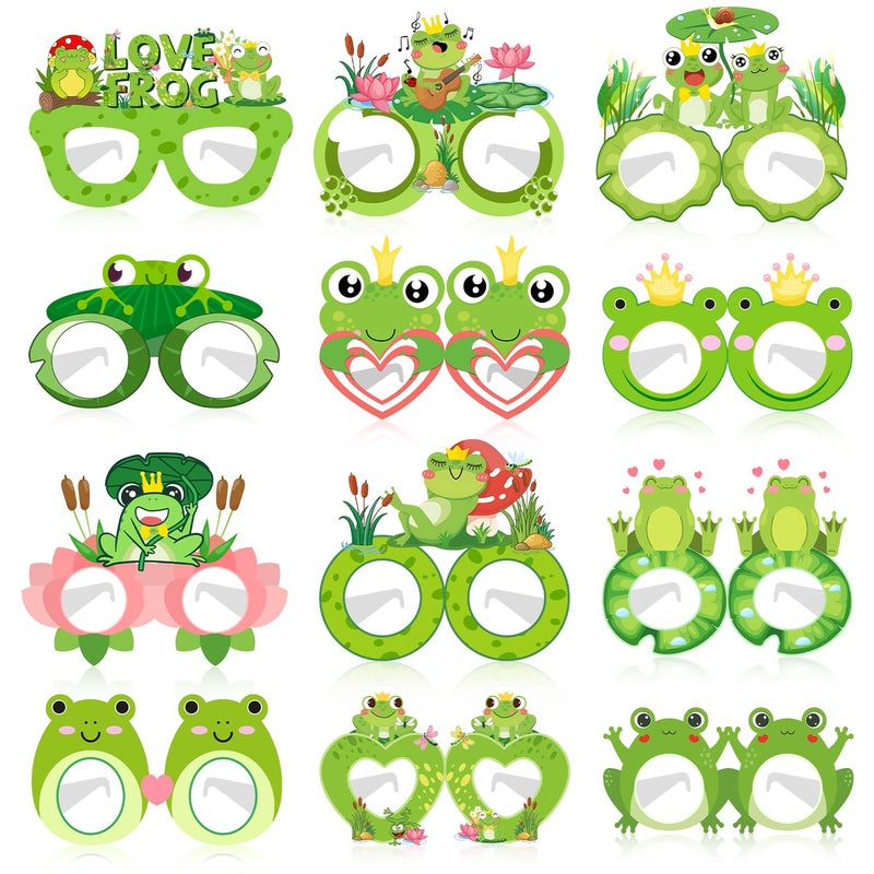 Lcnjscgo 24 PCS Frog Party Paper Eyeglasses Frog Party Favors Decorations Supplies Frog Birthday Party Decorations Gifts Photo Booth Props for Kids Boys Girls - Image 3
