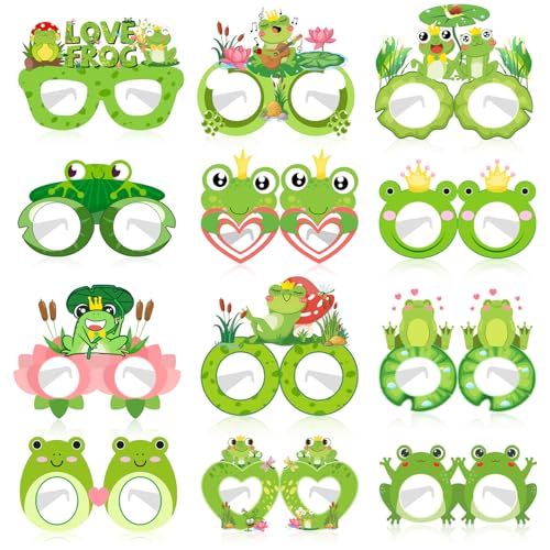 Lcnjscgo 24 PCS Frog Party Paper Eyeglasses Frog Party Favors Decorations Supplies Frog Birthday Party Decorations Gifts Photo Booth Props for Kids Boys Girls - Image 1