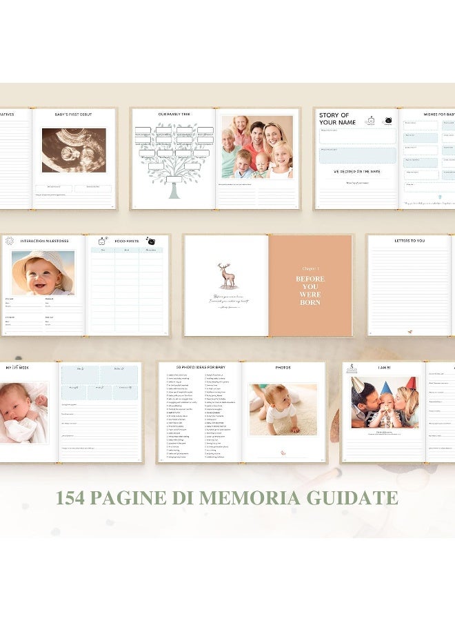 Lanpn Hello Baby First 5 Year Memory Book for Boy Girl - Linen Hardcover Keepsake for New Parents - Newborn Journal Scrapbook Photo Album Milestone Book (Pink, 154 Pages) - Image 5