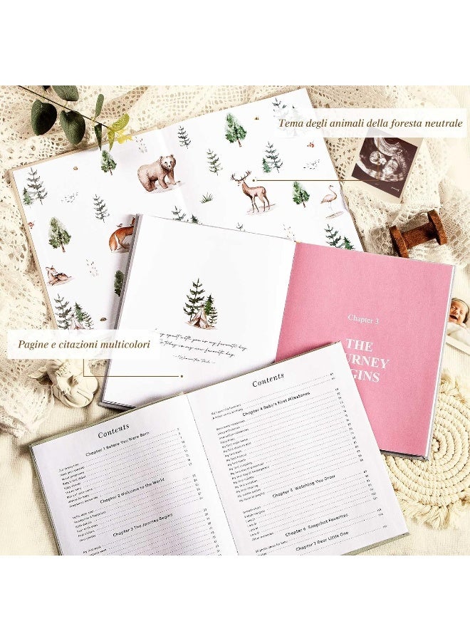 Lanpn Hello Baby First 5 Year Memory Book for Boy Girl - Linen Hardcover Keepsake for New Parents - Newborn Journal Scrapbook Photo Album Milestone Book (Pink, 154 Pages) - Image 3