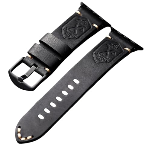 KONAFEI Band Compatible with Apple Watch Ultra 2/1 49mm 45mm 44mm 42mm 41mm 40mm 38mm Series 9/8/SE/7/6/5/4/3/2, Vintage Leather iWatch Strap for Men Women (Black, 44 mm/45 mm/46 mm/49 mm/42 mm-Series 3/2/1) - Image 1