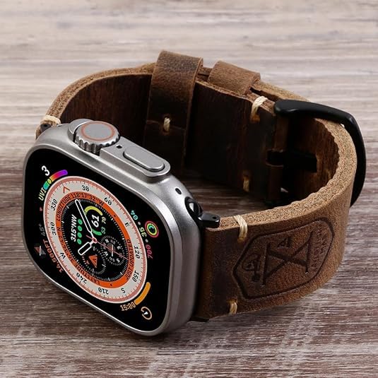 KONAFEI Band Compatible with Apple Watch Ultra 2/1 49mm 45mm 44mm 42mm 41mm 40mm 38mm Series 9/8/SE/7/6/5/4/3/2, Vintage Leather iWatch Strap for Men Women (Black, 44 mm/45 mm/46 mm/49 mm/42 mm-Series 3/2/1) - Image 5