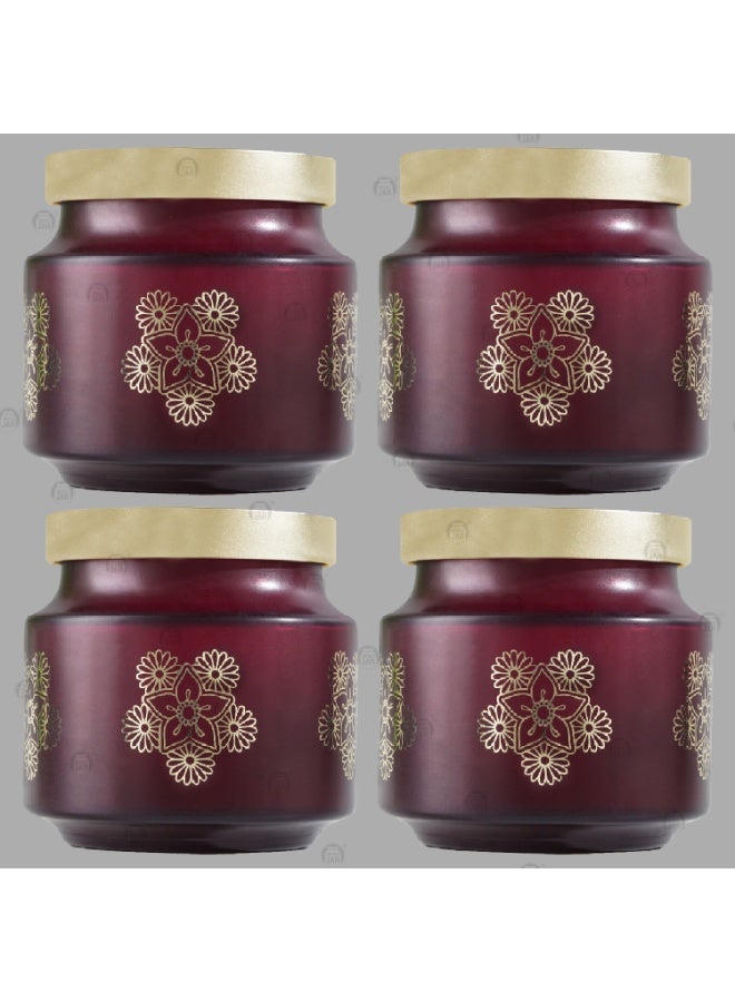 CROCO JAR Luxury Croco Jar with Painted Colour and Printed Design, 600ml, Matte Burgundy, "Marigold TR" Design with Gold Lid - 4 Pack - Image 1