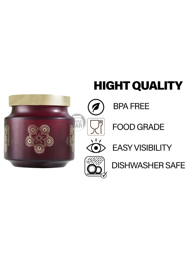 CROCO JAR Luxury Croco Jar with Painted Colour and Printed Design, 600ml, Matte Burgundy, "Marigold TR" Design with Gold Lid - 4 Pack - Image 4