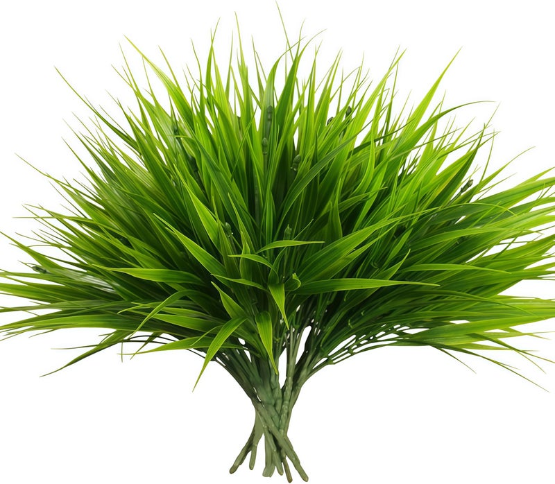 alyptus Artificial Grass Outdoor 12 Bundles Fake Plants Outside Green Onion Faux Greenery Shrubs for Front Porch Planters Pot Décor for Outdoors (Grass) - Image 1